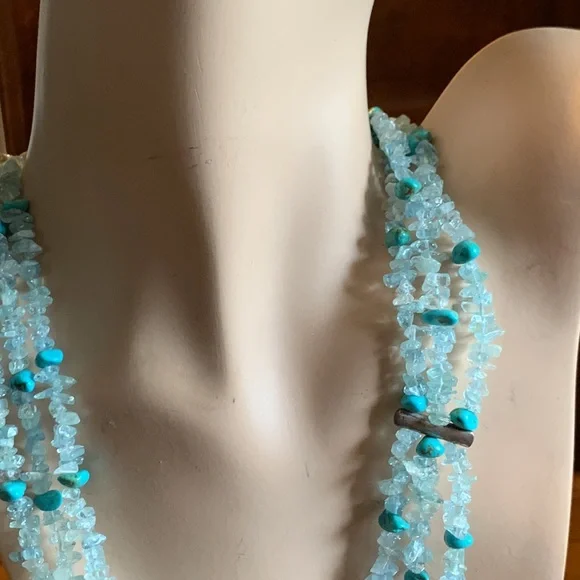TURQUOISE,Sterling and aquamarine 3 strand necklace,MERMAID - Picture 5 of 12